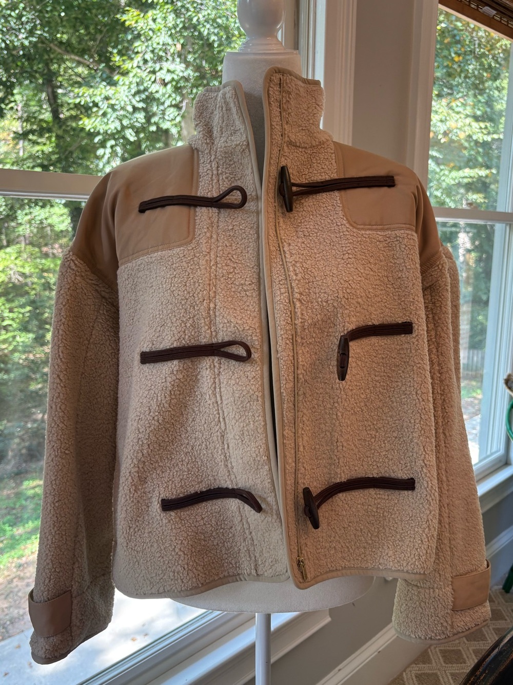 Tuckernuck Cream Sherpa Teddy Jacket with Brown Trim